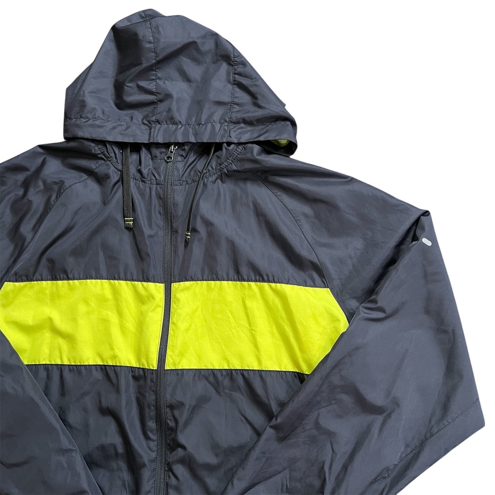 Starter Windbreaker Jacket Mens L Greystone 1/4‎ Zip Neon Yellow Hooded
